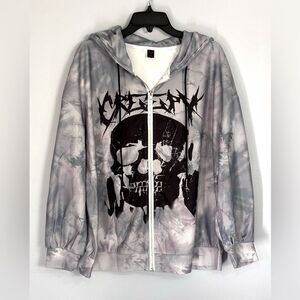 ROMWE | Women's "Creepy" Skeleton Grey White Black Zip Up Hoodie Size M